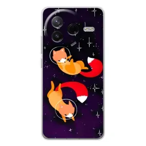 Чехлы с картинкой Лисички для Xiaomi POCO F7 Pro (VPrint) (Лисички космонавты)