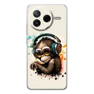 Чехол с Обезьянами Xiaomi POCO F7 Pro - (AlphaPrint) (Макака в наушниках)