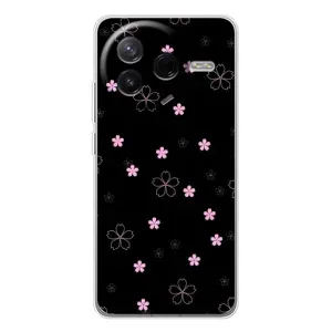 Чехол с розовым рисунком для Xiaomi POCO F7 Pro (Розовые цветы на черном)