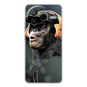 Чехол с Обезьянами Xiaomi POCO F7 Pro - (AlphaPrint) (В наушниках)