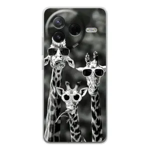 Силиконовый чехол с КАРТИНКАМИ лето для Xiaomi POCO F7 Pro (AlphaPrint) (Жирафы в очках)