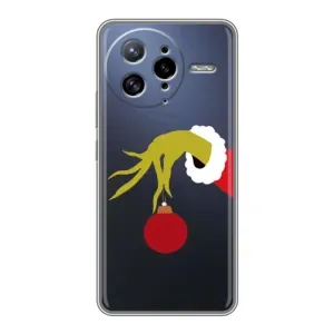 Зимние Чехлы для Поко Ф7 Ультра - прозрачный фон (Гринч с игрушкой)