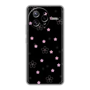 Чехол с розовым рисунком для Xiaomi POCO F7 Ultra (Розовые цветы на черном)