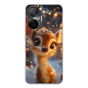 Яркий чехол для Xiaomi POCO F7 с Зимними Оленятами (Олененок среди гирлянд)