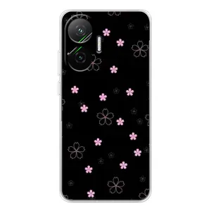 Чехол с розовым рисунком для Xiaomi POCO F7 (Розовые цветы на черном)