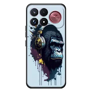 Чехол с Обезьянами Xiaomi Poco F9 Ultra - (AlphaPrint) (Горилла в наушниках)