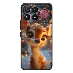 Яркий чехол для Xiaomi Poco F9 Ultra с Зимними Оленятами (Олененок среди гирлянд)