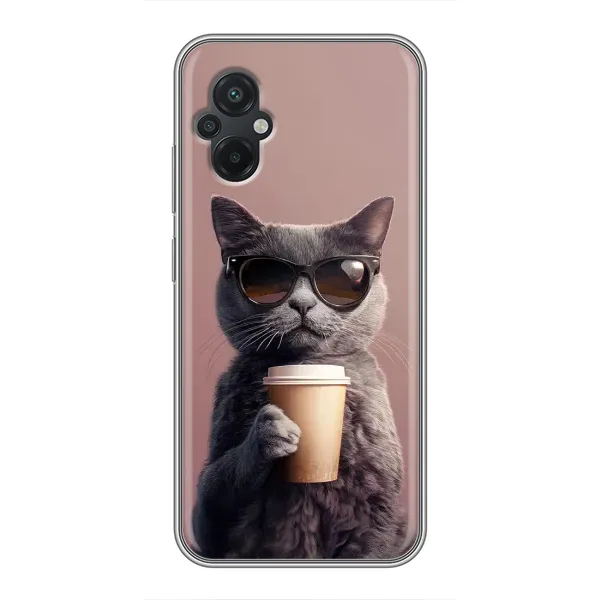 Чехол с принтом «Кот с кофе» для Xiaomi POCO M5