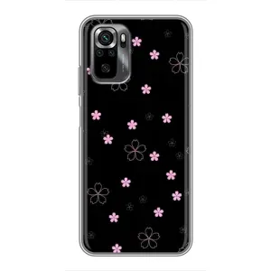 Чехол с розовым рисунком для Xiaomi POCO M5s (Розовые цветы на черном)