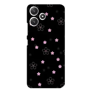 Чехол с розовым рисунком для Xiaomi POCO M6 Pro (5G) (Розовые цветы на черном)