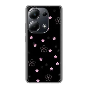 Чохол з розовим принтом для Xiaomi POCO M6 Pro (Рожеві квіти на чорному)