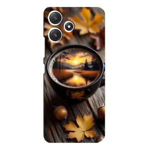 Чехол с уникальным дизайном «Осень с кофе» для Xiaomi POCO M6 (Темный кофе)