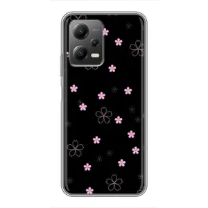 Чохол з розовим принтом для Xiaomi POCO X5 (5G) (Рожеві квіти на чорному)