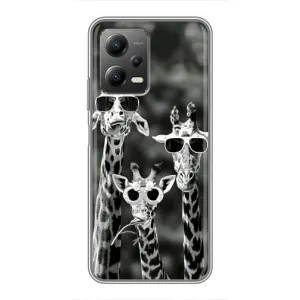 Силиконовый чехол с КАРТИНКАМИ лето для Xiaomi POCO X5 (5G) (AlphaPrint) (Жирафы в очках)