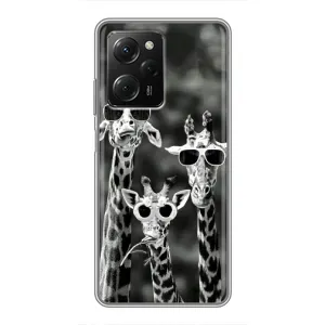 Силиконовый чехол с КАРТИНКАМИ лето для Xiaomi POCO X5 Pro (5G) (AlphaPrint) (Жирафы в очках)