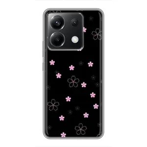 Чехол с розовым рисунком для Xiaomi POCO X6 5G (Розовые цветы на черном)