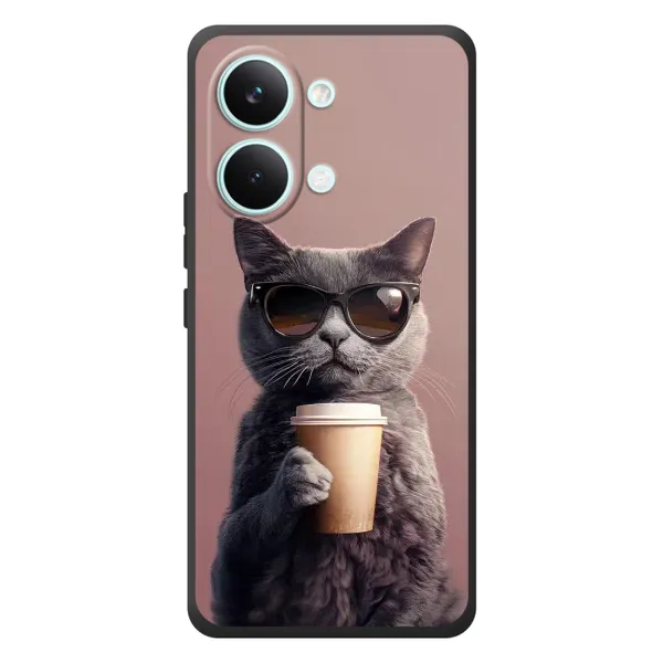 Чохол з принтом «Кіт з кавою» для Xiaomi Poco X8 Pro Max