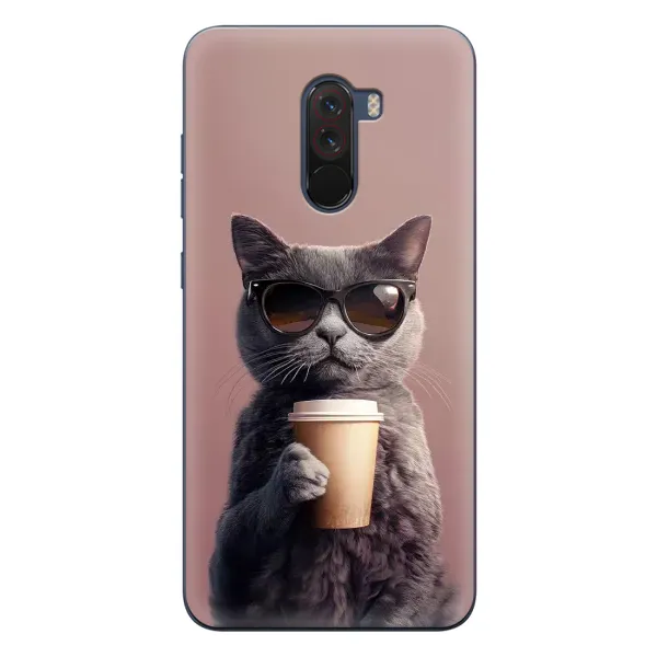 Чехол с принтом «Кот с кофе» для Xiaomi POCO F1