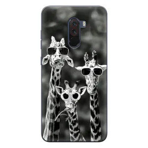 Силиконовый чехол с КАРТИНКАМИ лето для Xiaomi POCO F1 (AlphaPrint) (Жирафы в очках)