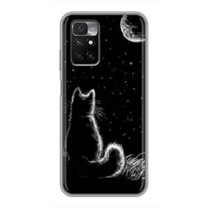 Чехол с принтом для Xiaomi Redmi 10 (AlphaPrint) Модные коты (Котик и луна)