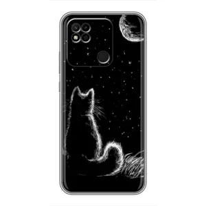 Чохол з принтом для Xiaomi Redmi 10A (AlphaPrint) Модні коти (Котик і місяць)