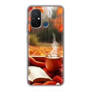 Чехол с уникальным дизайном «Осень с кофе» для Xiaomi Redmi 12C (Кофе и дождь)