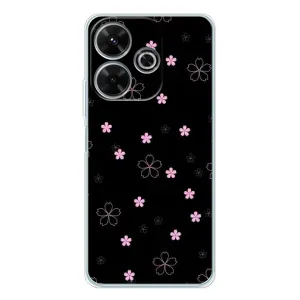 Чехол с розовым рисунком для Xiaomi Redmi 13 (Розовые цветы на черном)