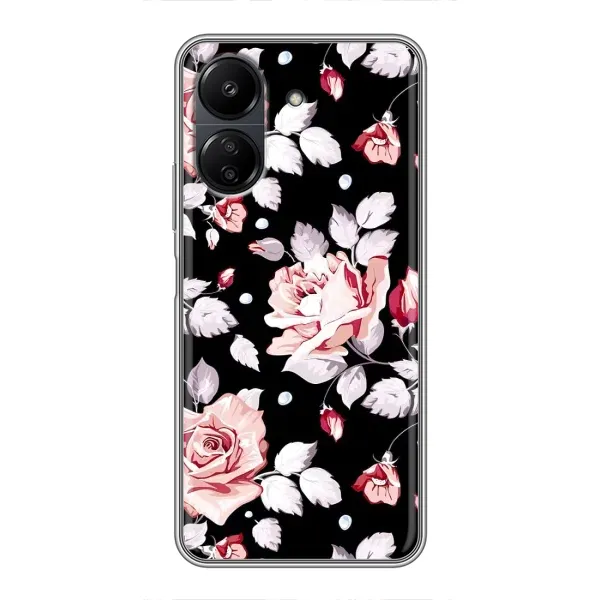 Чехол с принтом «Цветочки на черном» для Xiaomi Redmi 13C Чехол с принтом «Цветочки на черном» для Xiaomi Redmi 13C