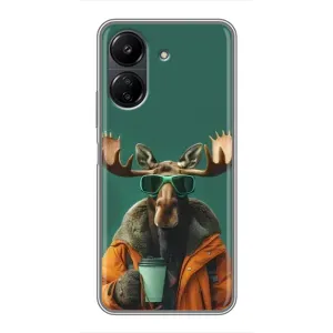 Чохол з принтом стильні тварини для Xiaomi Redmi 13C (Лось з кавою)