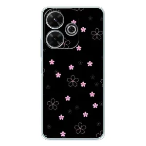 Чехол с розовым рисунком для Xiaomi Redmi 13x (Розовые цветы на черном)