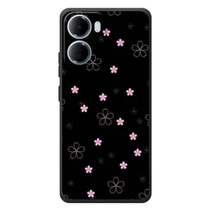 Чохол з розовим принтом для Xiaomi Redmi 15a (Рожеві квіти на чорному)
