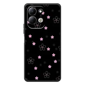 Чехол с розовым рисунком для Xiaomi Redmi 17 (Розовые цветы на черном)