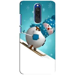 Новогодние Чехлы для Редми 8 (VPrint) (Снеговик на лыжах)