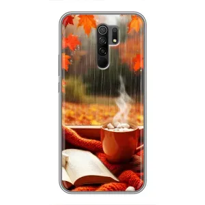 Чехол с уникальным дизайном «Осень с кофе» для Xiaomi Redmi 9 (Кофе и дождь)