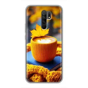 Чехол с уникальным дизайном «Осень с кофе» для Xiaomi Redmi 9 (Кофе на желтом пледе)