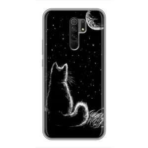 Чохол з принтом для Xiaomi Redmi 9 (AlphaPrint) Модні коти (Котик і місяць)