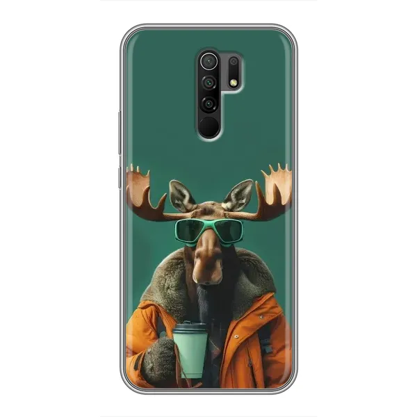 Чехол с принтом «Лось с кофе» для Xiaomi Redmi 9