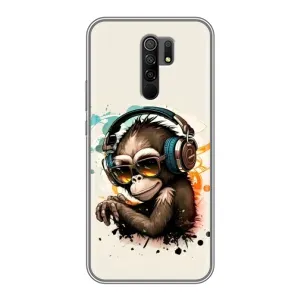 Чохол з Мавпами Xiaomi Redmi 9 - (AlphaPrint) (Макака в навушниках)