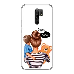Чехол с печатью для Xiaomi Redmi 9 - (Мама с ребенком) (AlphaPrint) (Мама с сыном)