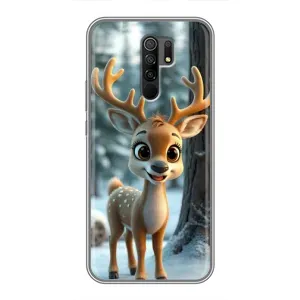 Яркий чехол для Xiaomi Redmi 9 с Зимними Оленятами (Олененок в лесу)