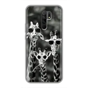 Силиконовый чехол с КАРТИНКАМИ лето для Xiaomi Redmi 9 (AlphaPrint) (Жирафы в очках)