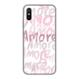 Чехол с розовым рисунком для Xiaomi Redmi 9A (Аморе любовь)