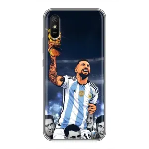 Чехлы для Xiaomi Redmi 9A (Leo чемпион) (AlphaPrint) (Месси с кубком)