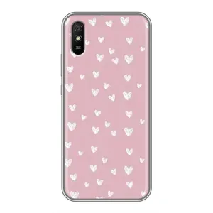 Чехол с розовым рисунком для Xiaomi Redmi 9A (Сердечки на розовом)
