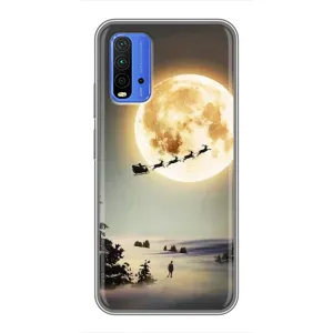 Новорічні, Святкові Чохли для Xiaomi Redmi 9T - 2024 год (Санта на місяці)