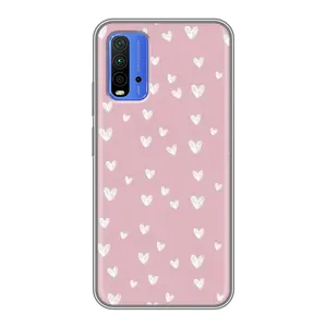 Чохол з розовим принтом для Xiaomi Redmi 9T (Сердечки на рожевому)