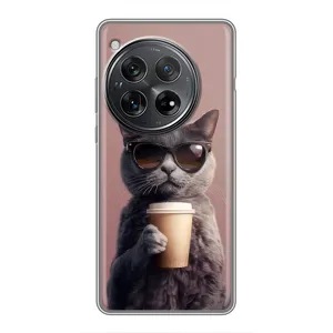 Чехол с принтом стильные животные для <td>Xайоми Редми К80 </td> (Кот с кофе)