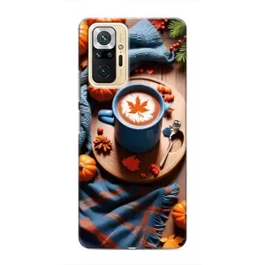 Чехол с уникальным дизайном «Осень с кофе» для Xiaomi Redmi Note 10 Pro (Кофе и тыковки)