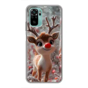 Яркий чехол для Xiaomi Redmi Note 10 с Зимними Оленятами (Олень с носом)