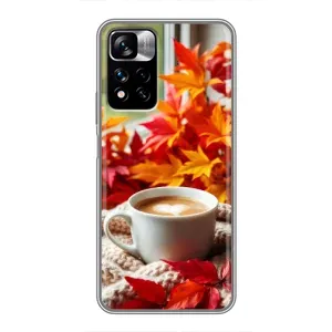 Чехол с уникальным дизайном «Осень с кофе» для Xiaomi Redmi Note 11 Pro Plus (Кофе и листья)
